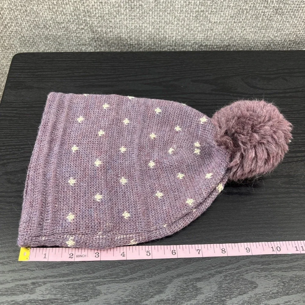 Vintage Wigwam Purple Dot  100% Wool Knit Pom Pom Snow Beanie Cap Hat Winter Ski